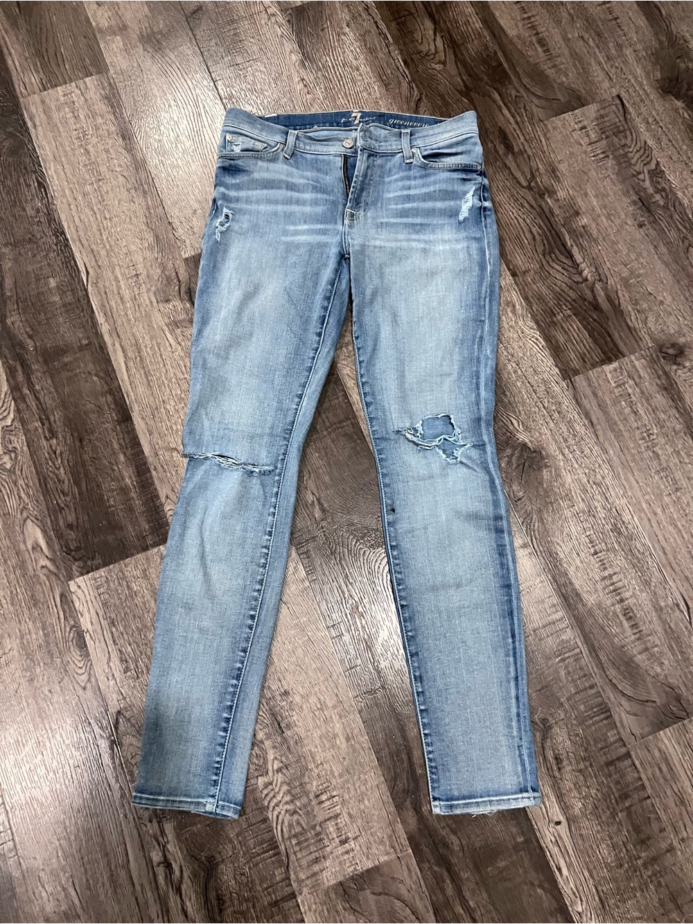 7 For All Mankind Light Blue Distressed Skinny Jeans